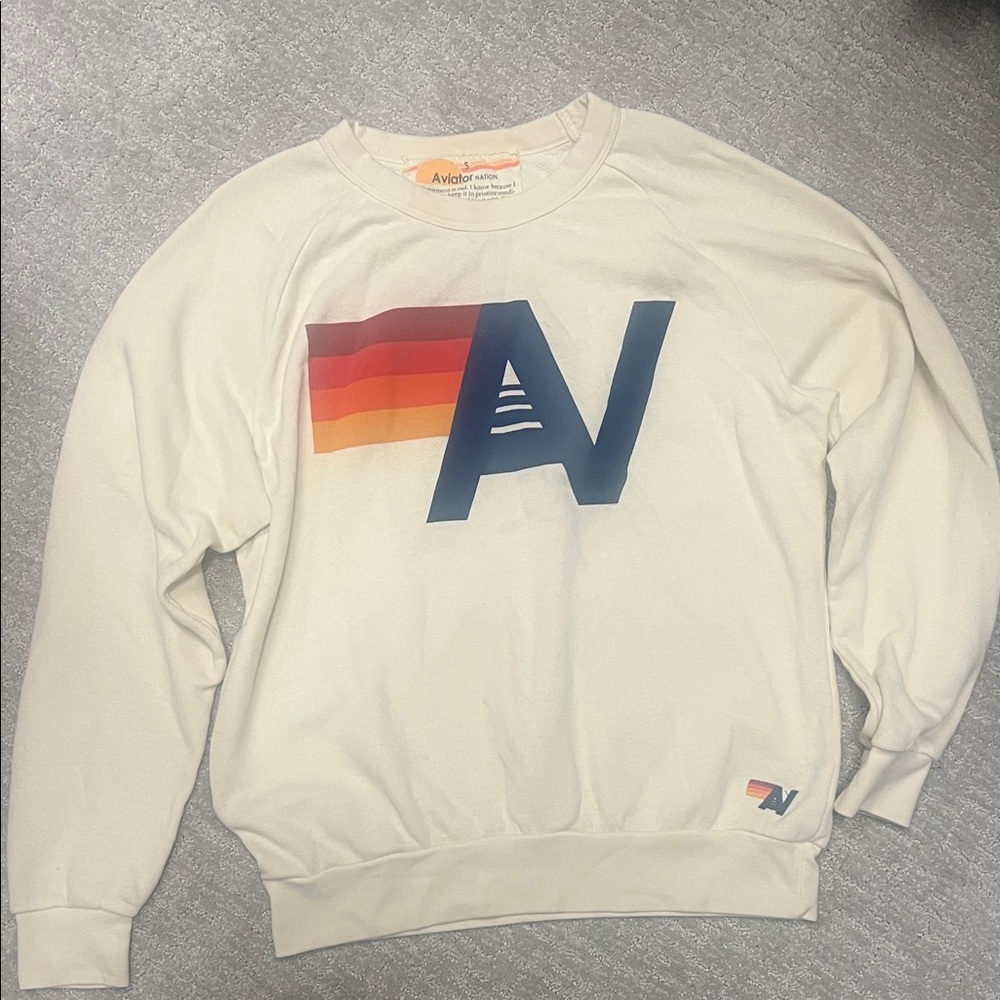 Aviator Nation Cream Sweater with Vibrant Logo